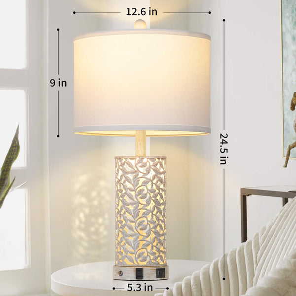 Farmhouse Table Lamp Set of 2 with USB Ports & Nightlight