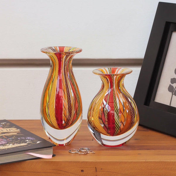 Hand Blown Glass Vases Set of 2 — Boho Murano Style Art Glass