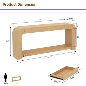 70" Wood Console Table with 2 Drawers & Shelf