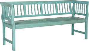 Acacia Wood Outdoor Bench with Spindle Back & Slatted Seat