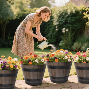 Large Plastic Whiskey Barrel Planters 2 Pack