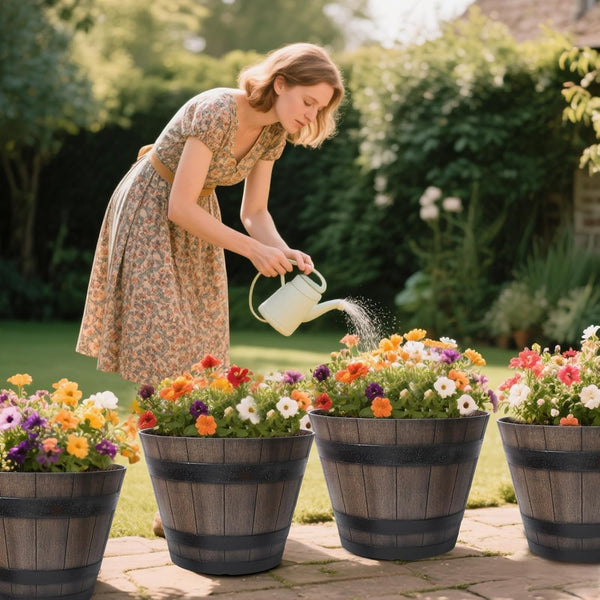 Large Plastic Whiskey Barrel Planters 2 Pack