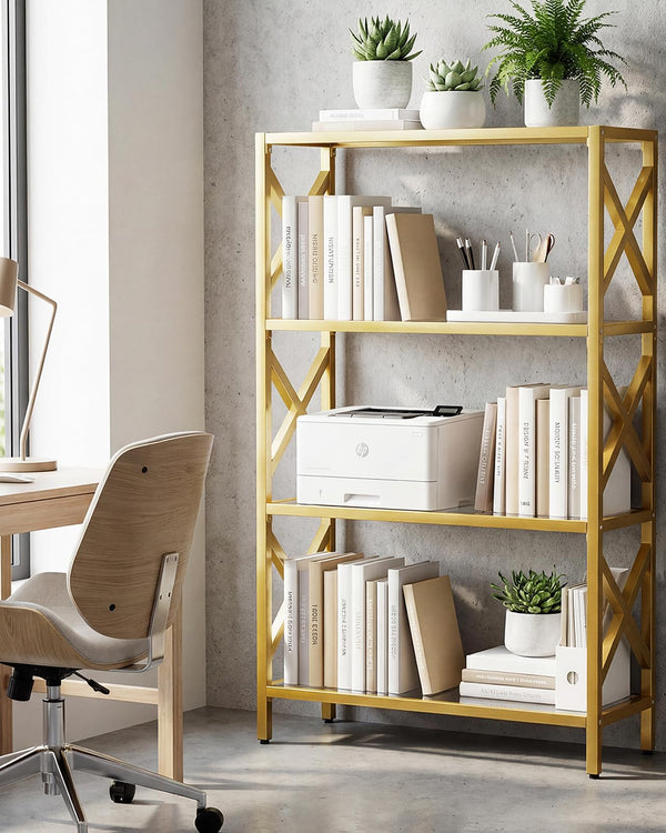 4-Tier Glass Bookshelf with LED Lights