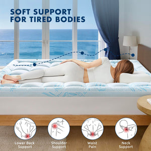 Queen Size Bamboo Mattress Topper | Breathable Pillow Top Pad | Deep Pocket 7–21"