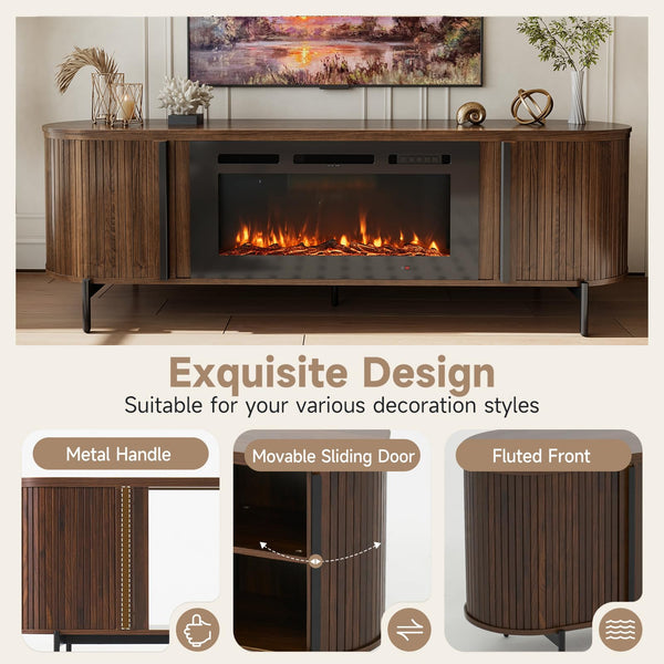 70" Fluted TV Stand with Electric Fireplace