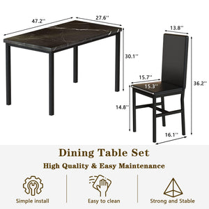 5-Piece Faux Marble Dining Table Set with 4 PU Leather Chairs