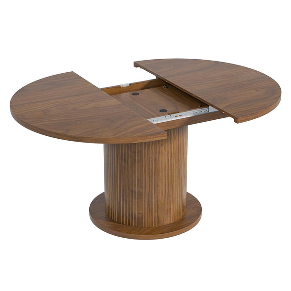 Adjustable Round Dining Table with Wood Strip Base