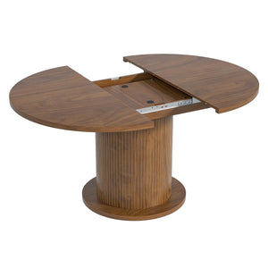 59 inch Round Dining Table for 6, Modern Farmhouse Kitchen Table, Circle Dining Tables with Wood Strip Base for Kitchen Living Room (Big Adjustable Walnut)