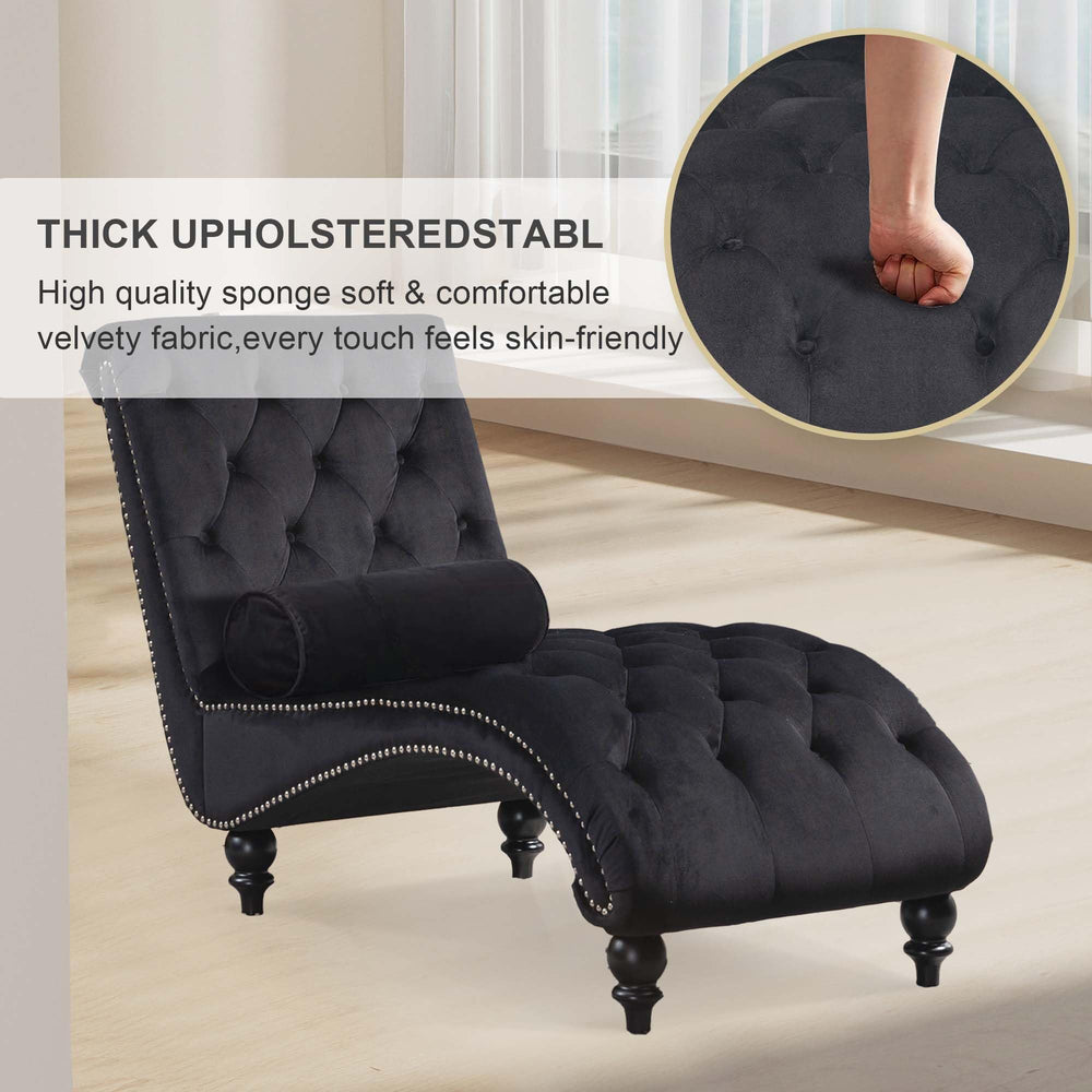 Velvet Chaise Lounge Indoor Chair with Pillow