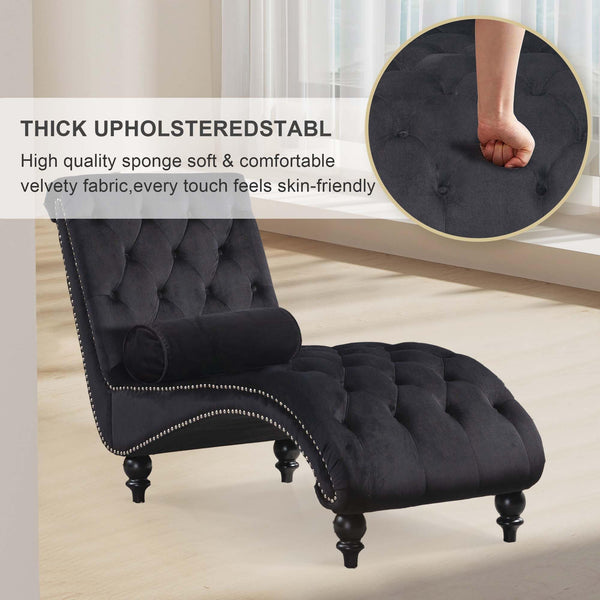 Velvet Chaise Lounge Indoor Chair with Pillow