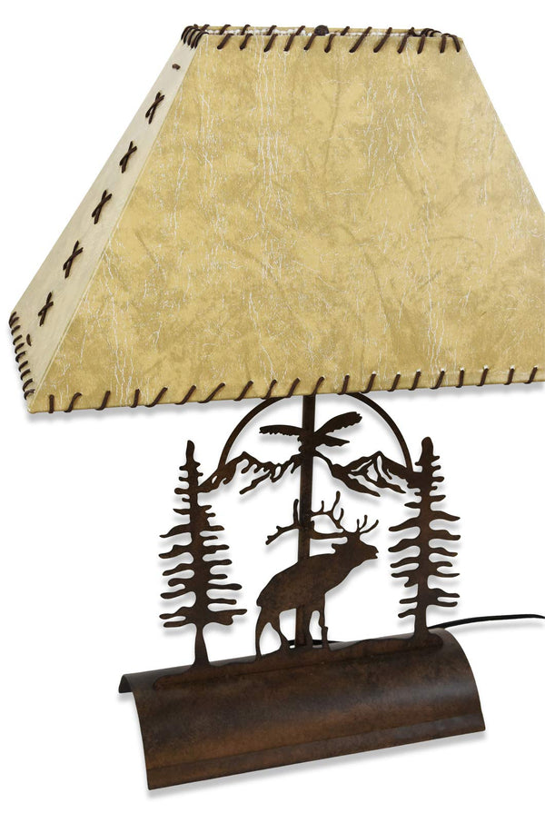 Rustic Elk Table Lamp with Faux Rawhide Shade