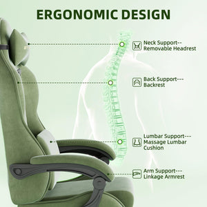 Velvet Gaming Chair with Footrest & Massage Lumbar
