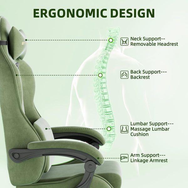 Velvet Gaming Chair with Footrest & Massage Lumbar