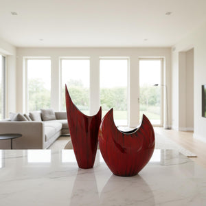 Red Glazed Aluminum Pointed Vase — 8"L x 3"W x 18"H