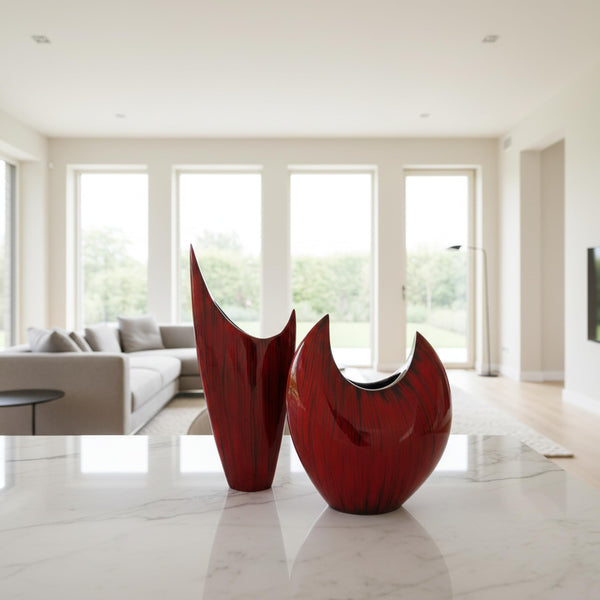 Red Glazed Aluminum Pointed Vase — 8"L x 3"W x 18"H
