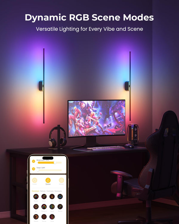 40-Inch Rechargeable Smart Wall Sconces Set of 2 with App & Remote Control