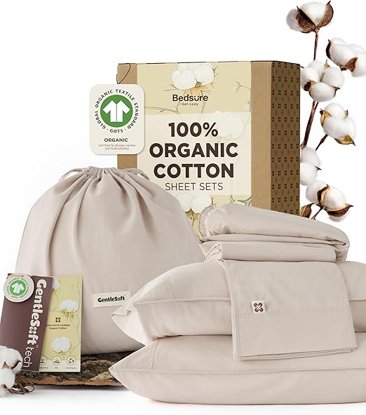Organic Cotton Sheet Set – Sateen Weave, Deep Pocket, Queen & King