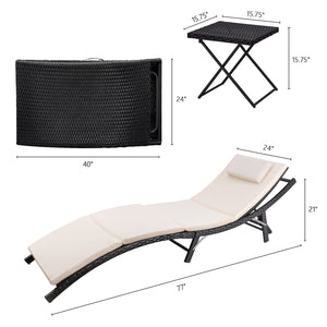 Outdoor Rattan Chaise Lounge Set with Folding Table – 3 Piece