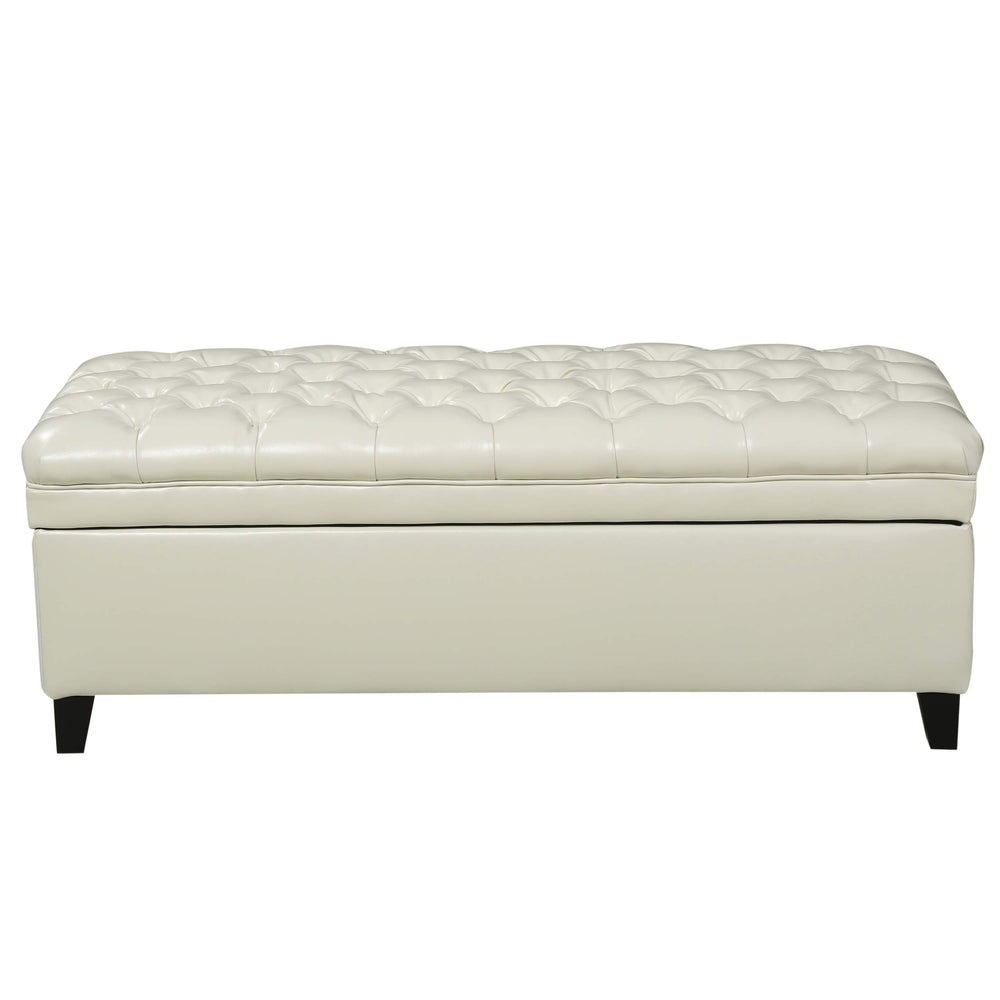 Tufted Fabric Storage Ottoman with Birch Legs