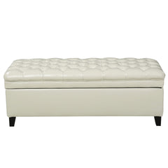 Tufted Fabric Storage Ottoman with Birch Legs