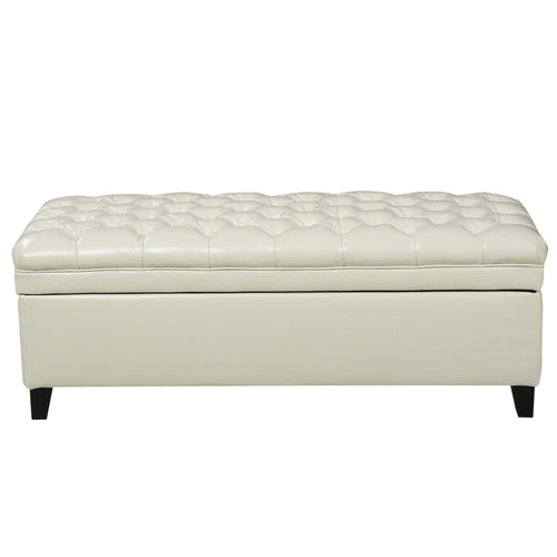 Tufted Fabric Storage Ottoman with Birch Legs
