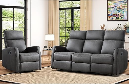 3-Seat Wall-Hugger Reclining Sofa – Grey Fabric