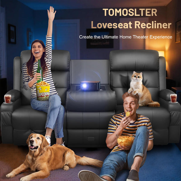 2-in-1 Convertible Recliner Loveseat Sofa with Massage & LED Lights