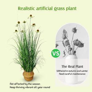 46-Inch Artificial Grass Plant with Echinacea Flowers – Indoor & Outdoor Decor