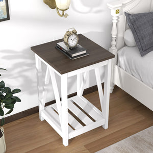 Farmhouse End Table with Storage Shelf – 2 Pack