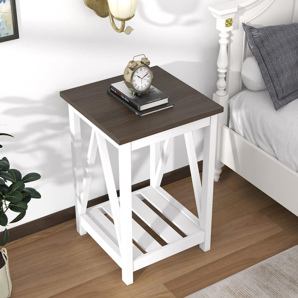 Farmhouse End Table with Storage Shelf – 2 Pack