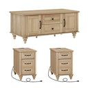 3-Piece Farmhouse Living Room Table Set with Charging Station