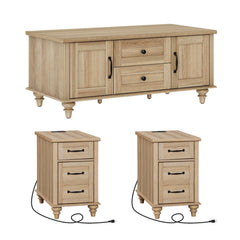 3-Piece Farmhouse Living Room Table Set with Charging Station