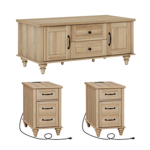 3-Piece Farmhouse Living Room Table Set with Charging Station