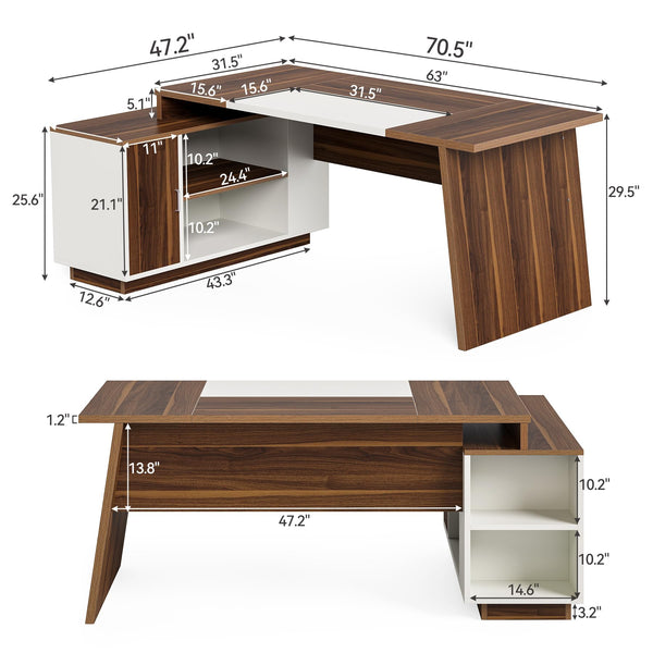 L-Shaped Executive Desk with Storage Cabinet
