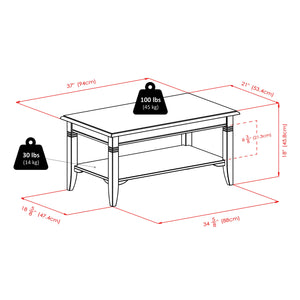 37" Transitional Coffee Table with Lower Storage Shelf