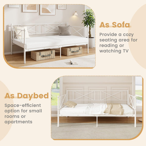 Twin Metal Daybed Frame with Headboard and Storage