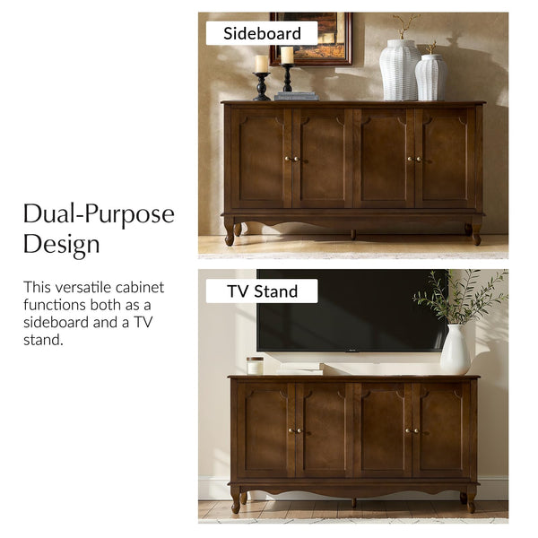 58" Farmhouse Buffet Cabinet Sideboard with 4 Doors and Adjustable Shelves