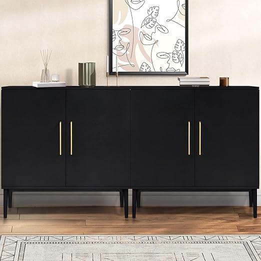 Fluted Buffet Cabinet with Doors & Shelves
