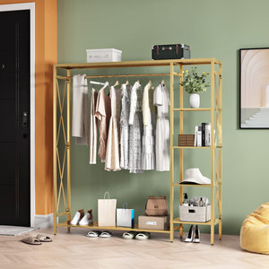 Gold Freestanding Clothing Rack with Shelves