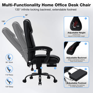 HOFFREE Heated Office Chair Massage Desk Chair with Heat 400lbs Executive Reclining Home Desk Chair with Footrest,Linkage Armrests for Heavy People(Black)