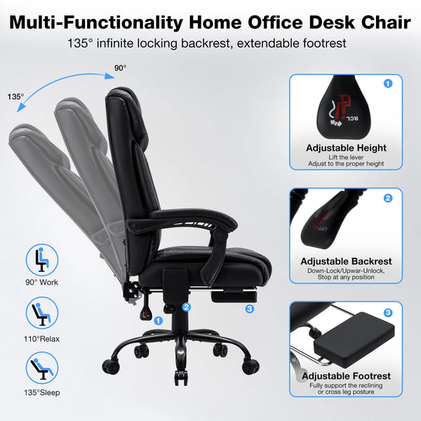 HOFFREE Heated Office Chair Massage Desk Chair with Heat 400lbs Executive Reclining Home Desk Chair with Footrest,Linkage Armrests for Heavy People(Black)