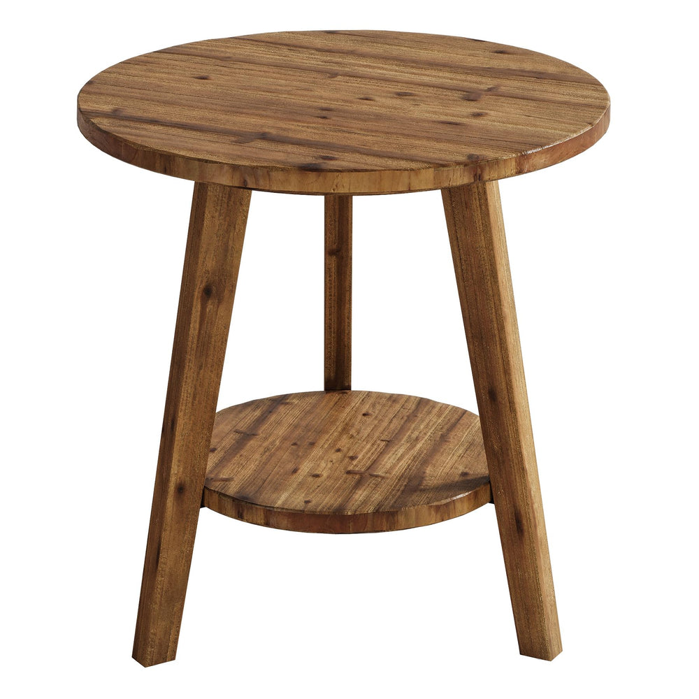 Round Wood End Table with Storage Shelf