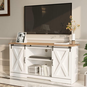 Farmhouse Barn Door TV Stand with Storage
