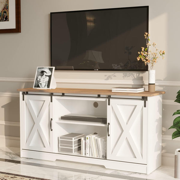 Farmhouse Barn Door TV Stand with Storage