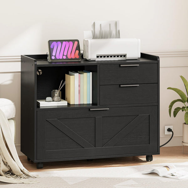 Lateral File Cabinet with Charging Station & Drawers