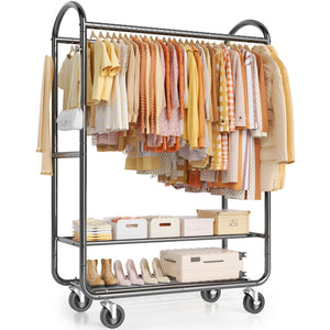 Heavy Duty Double Rod Rolling Garment Rack