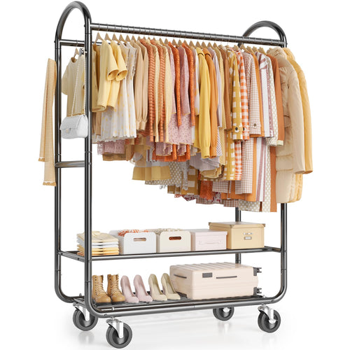 Heavy Duty Double Rod Rolling Garment Rack