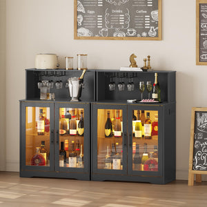 Wine Bar Cabinet with LED Light & Power Outlets