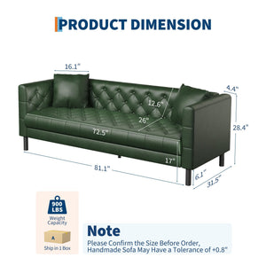 81" Button-Tufted PU Leather 3-Seater Sofa