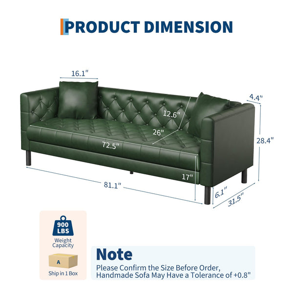 81" Button-Tufted PU Leather 3-Seater Sofa
